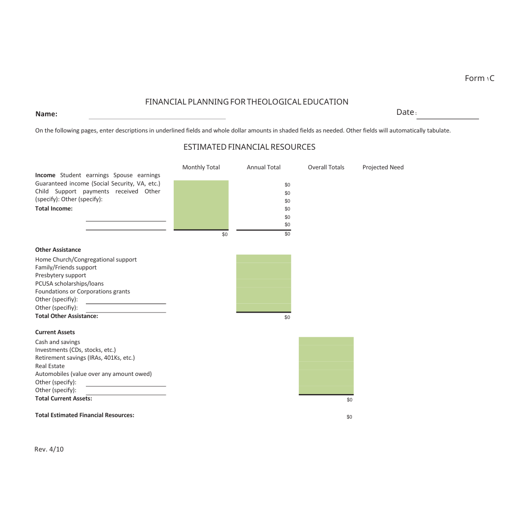 Financial Planning for Theological Education Form1